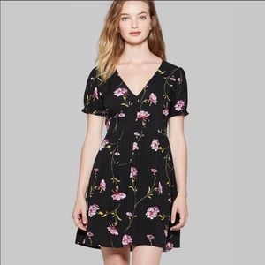 WILD FABLE | Women’s Cottage-core Floral Mini Dress Black & Pink Size Medium EUC